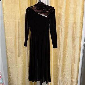 Rene Ruiz Brown Velvet One-Shoulder Dress